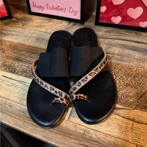 Italian Shoemakers Black and Leopard Sandals